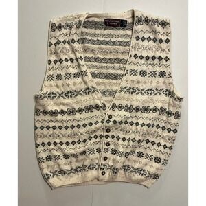 VTG USA Made Roundtree Yorke Mens Fair Isle Sweater Vest Cream Cotton  L